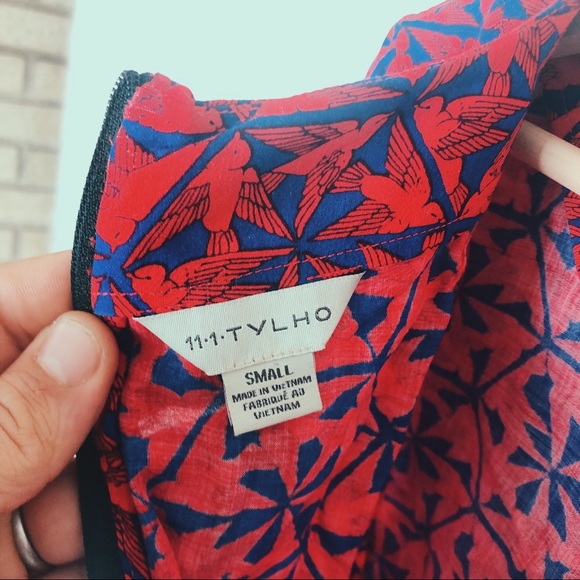 11 1 TYLHO Anthropologie red blue bird dress S EUC - Picture 4 of 4